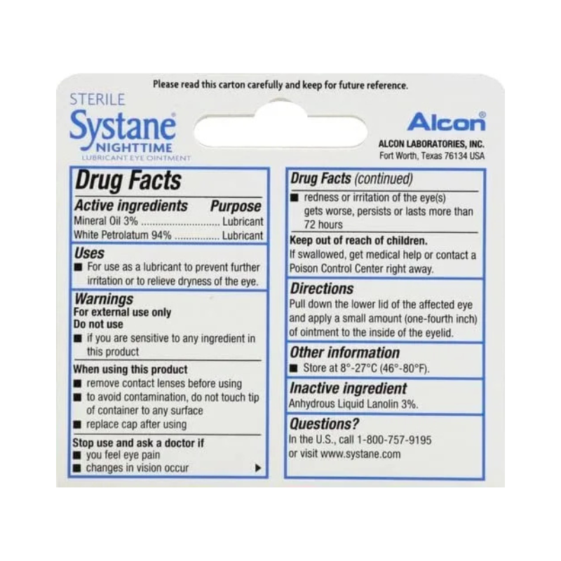 Systane Lubricante Nocturno Ungüento Para Ojos 3.5 Gr