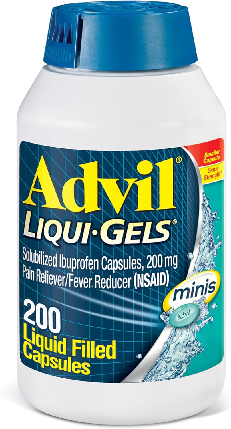 Advil Liqui-Gels minis Analgésico y reductor de fiebre, medicina para el dolor para adultos con ibuprofeno 200 mg para aliviar el dolor