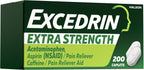 Excedrin Cápsulas extra fuertes para aliviar el dolor de cabeza, acetaminofeno 250 mg, aspirina 250 mg, cafeína 65 mg, analgésico, 200 unidades