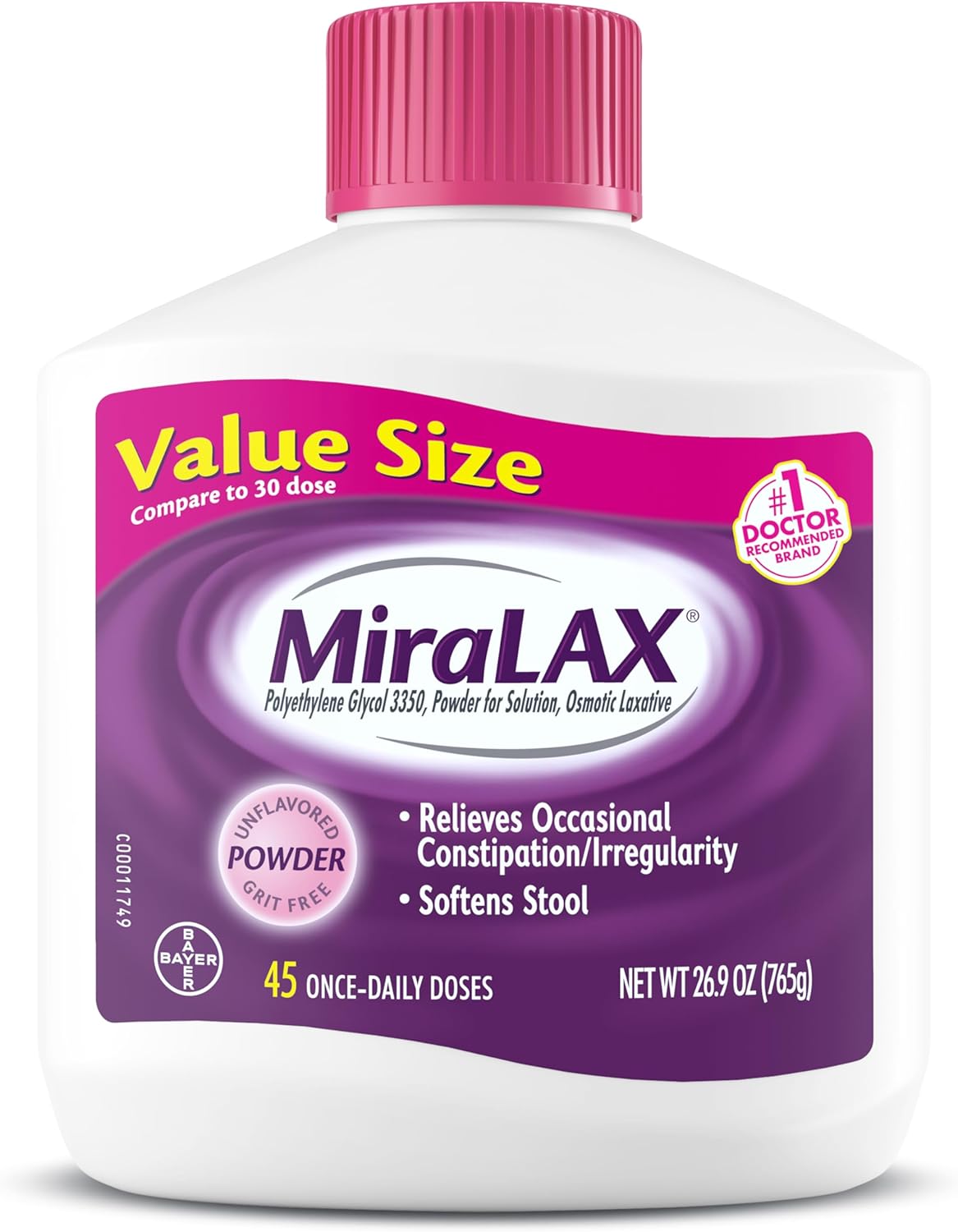 45 dosis MiraLAX Polvo laxante, alivio suave del estreñimiento