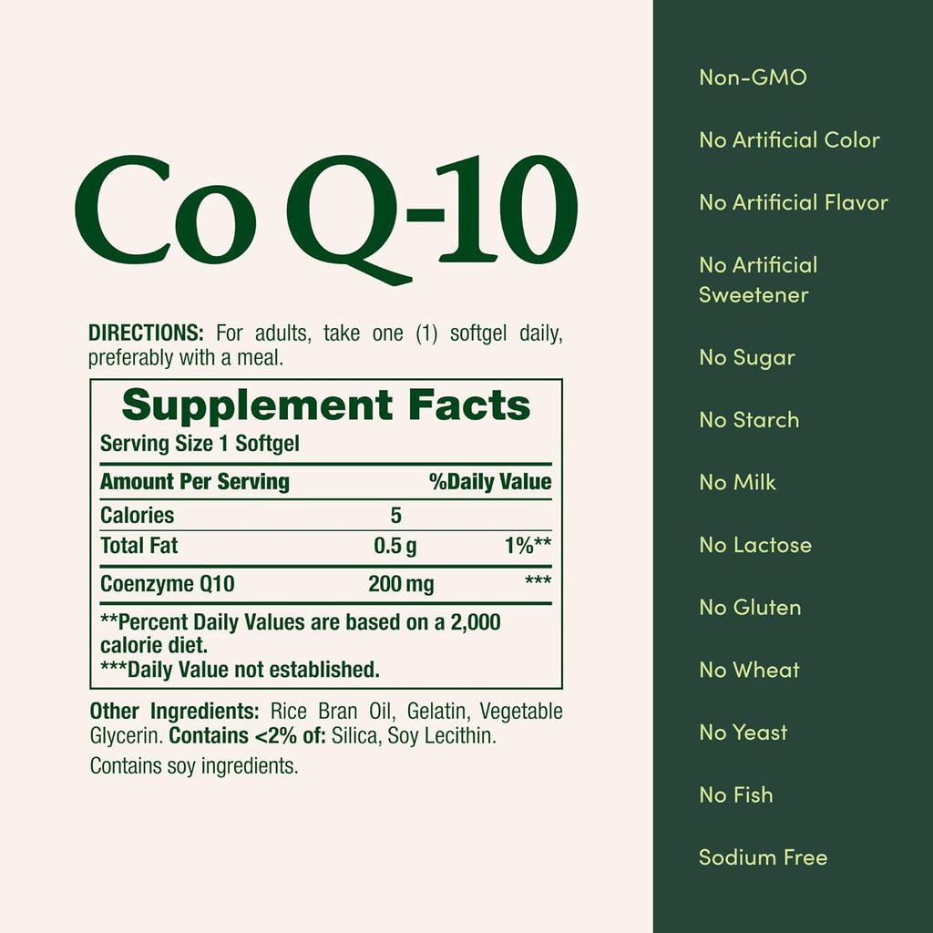 Nature's Bounty CoQ-10, 200mg 80 cápsulas blandas, La coenzima Q-10 es uno de los principales suplementos recomendados para ayudar a promover la salud cardiovascular