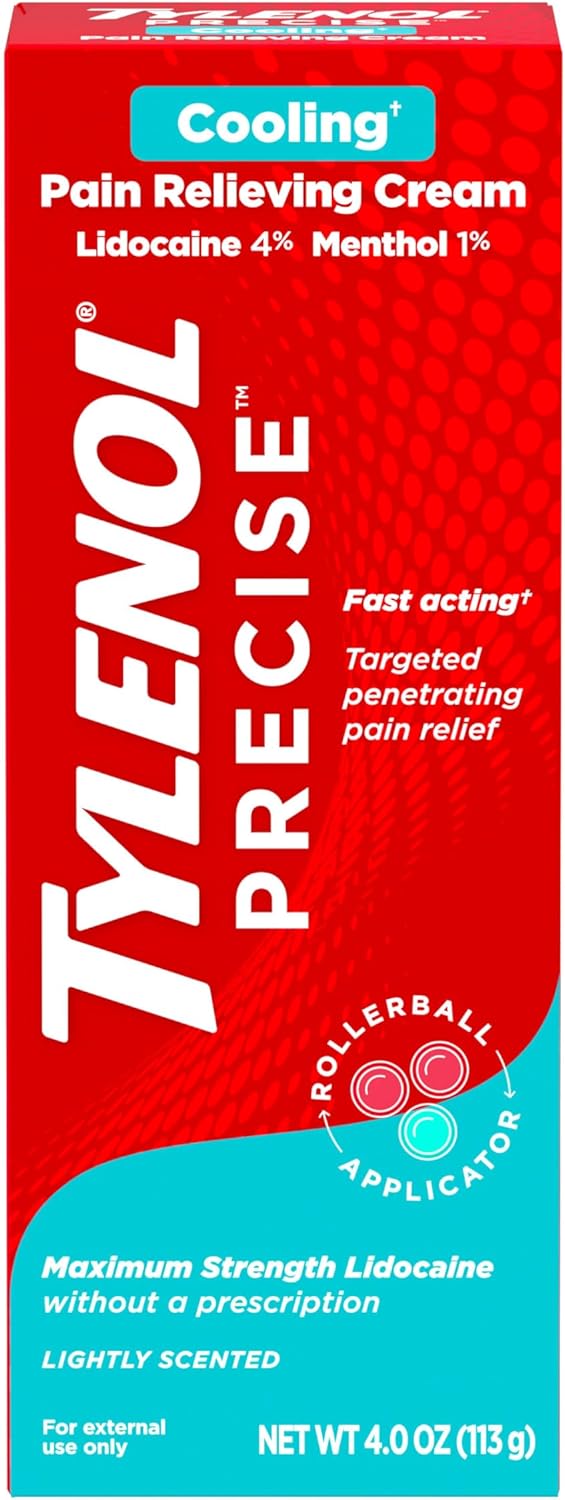 Tylenol Precise Cooling Crema de enfriamiento preciso, con 4% de lidocaína y 1% de mentol, para el alivio del dolor de espalda, muscular y articular