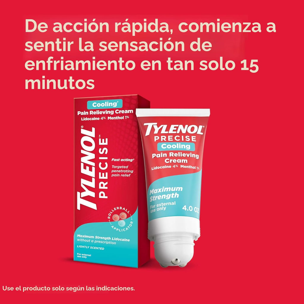 Tylenol Precise Cooling Crema de enfriamiento preciso, con 4% de lidocaína y 1% de mentol, para el alivio del dolor de espalda, muscular y articular