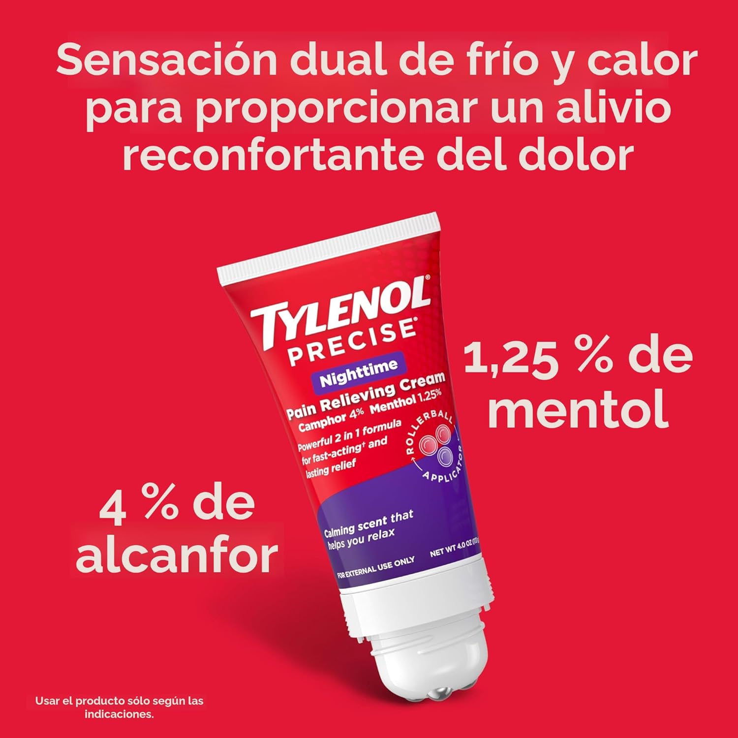 Tylenol Precise Crema Analgésica Nocturna Alivio Tópico con 4% de Alcanfor y 1.25% de Mentol para Alivio Muscular