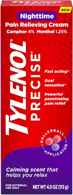 Tylenol Precise Crema Analgésica Nocturna Alivio Tópico con 4% de Alcanfor y 1.25% de Mentol para Alivio Muscular