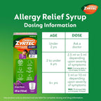Zyrtec Jarabe de Alivio de Alergias de 24 Horas para Niños, 5 mg de Clorhidrato de Cetirizina Antihistamínico 236ml